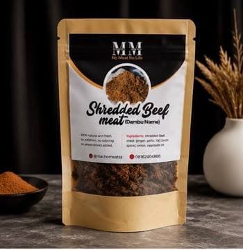 Shredded beef pouch styled on kraft